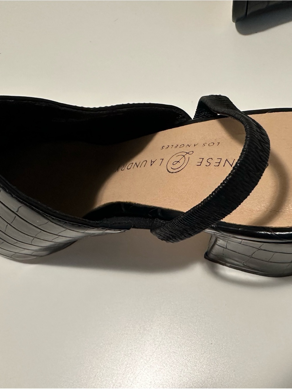 Chinese Laundry Black Croc Embossed Slingback Block Heel Mules | Pointed Toe - Picture 12 of 16
